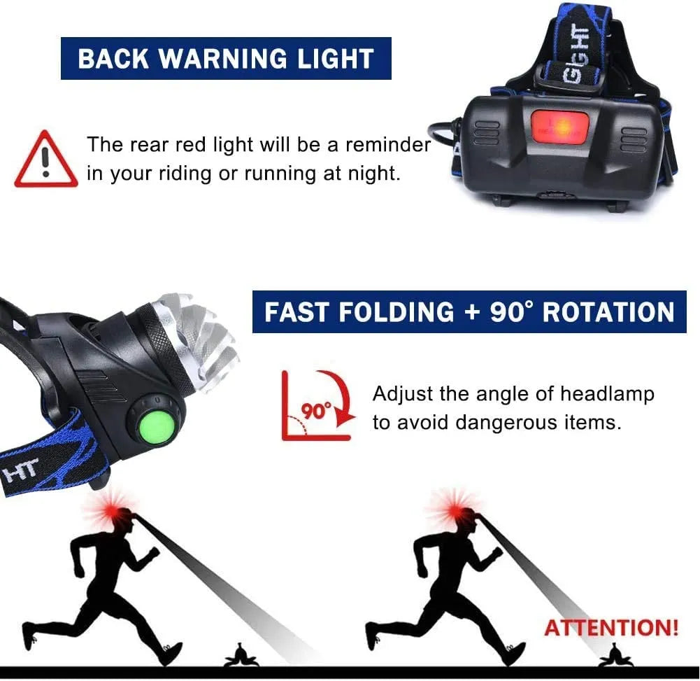 LED-pandelampe med zoom, 2000 lumen og genopladeligt batteri