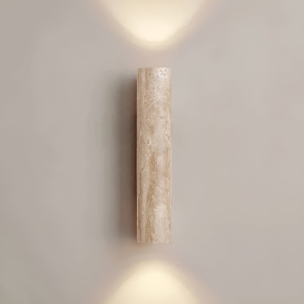 LED-væglampe i travertin og natursten, 28-32 cm, varm hvid, op- og nedlys, design til stue og entré