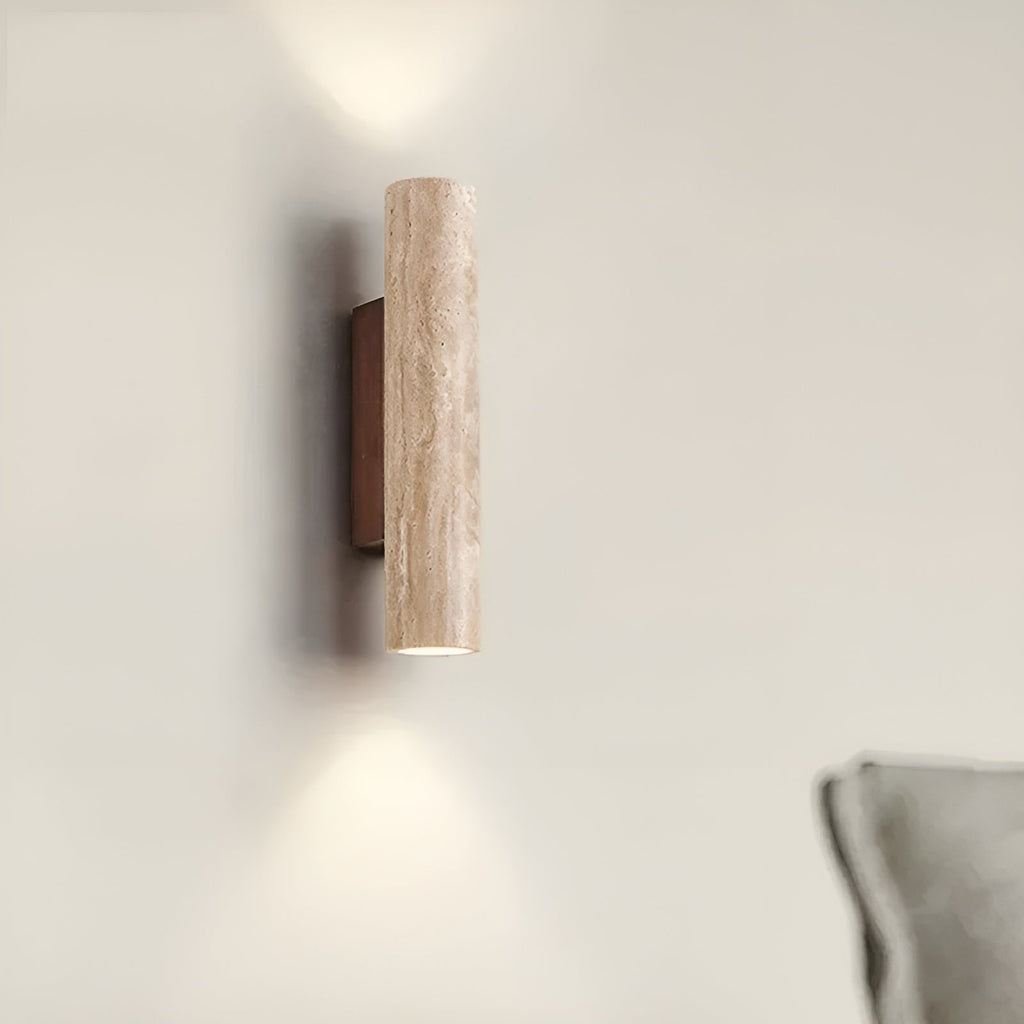 LED-væglampe i travertin og natursten, 28-32 cm, varm hvid, op- og nedlys, design til stue og entré