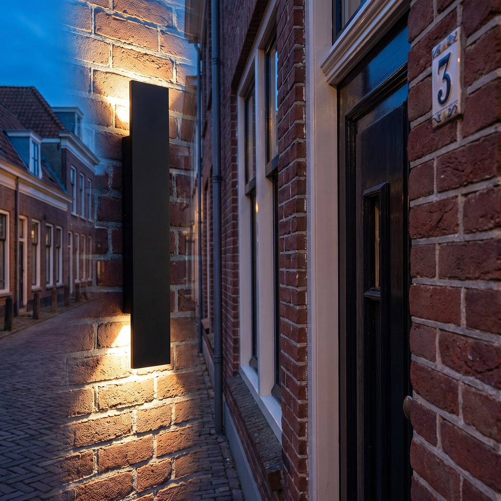 Udelampe til hoveddøren, IP65, aluminium, LED op- og nedlys, varm hvid, sort, fra 9,7 til 61 cm, til facade og indgang