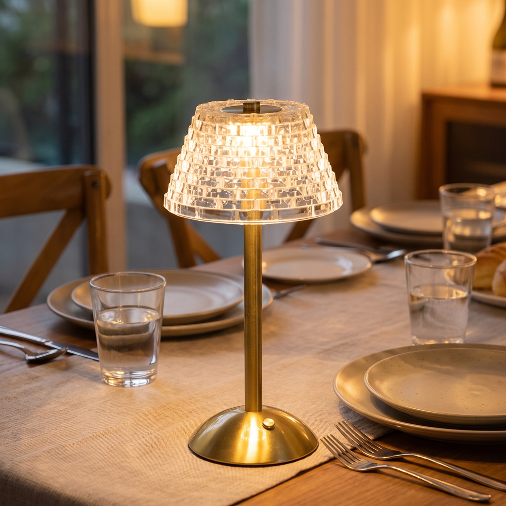 Trådløs bordlampe til spisebordet, 30 cm høj, i glas, touchbetjening, 3 lysfarver, 3600 mAh, USB-C