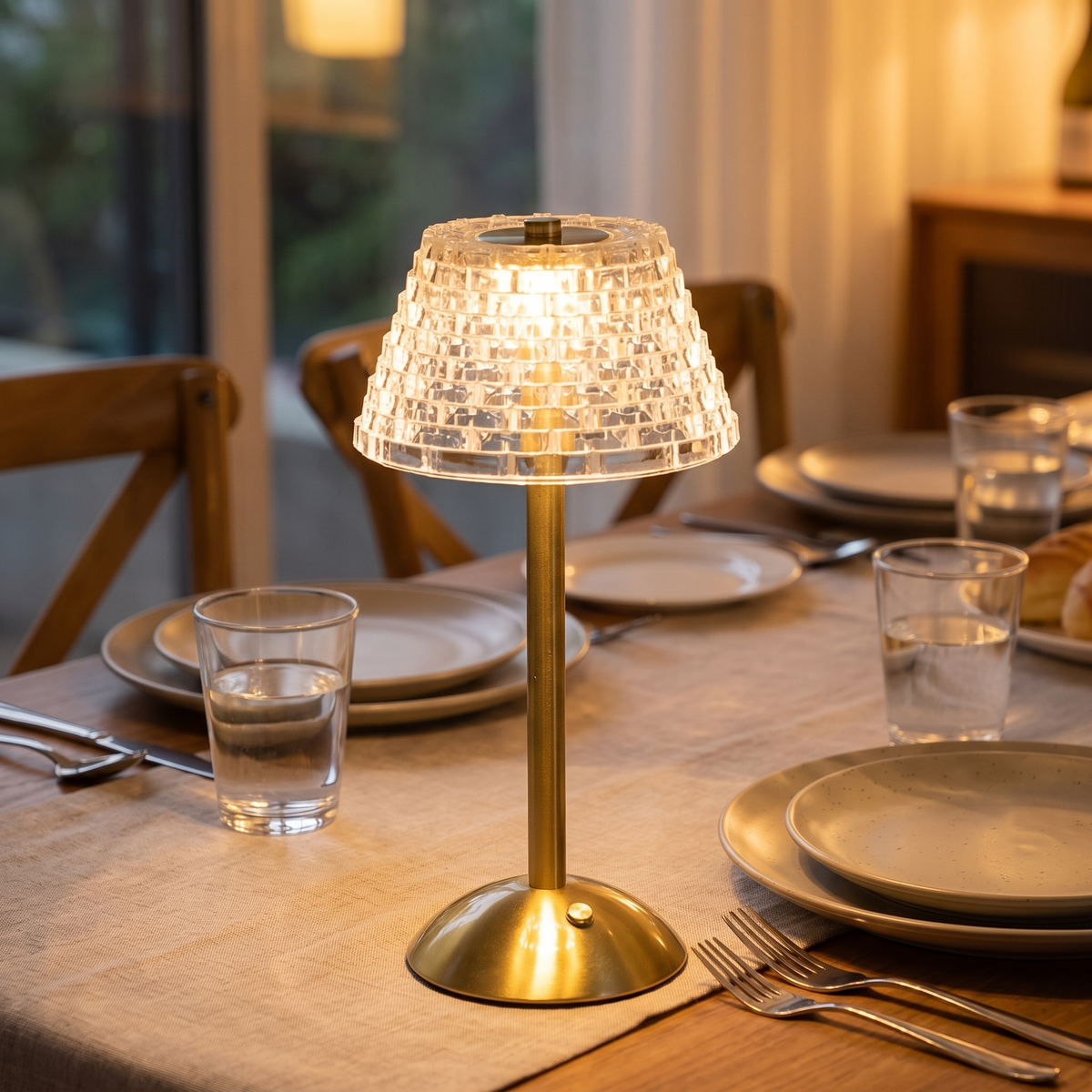 Trådløs bordlampe til spisebordet, 30 cm høj, i glas, touchbetjening, 3 lysfarver, 3600 mAh, USB-C