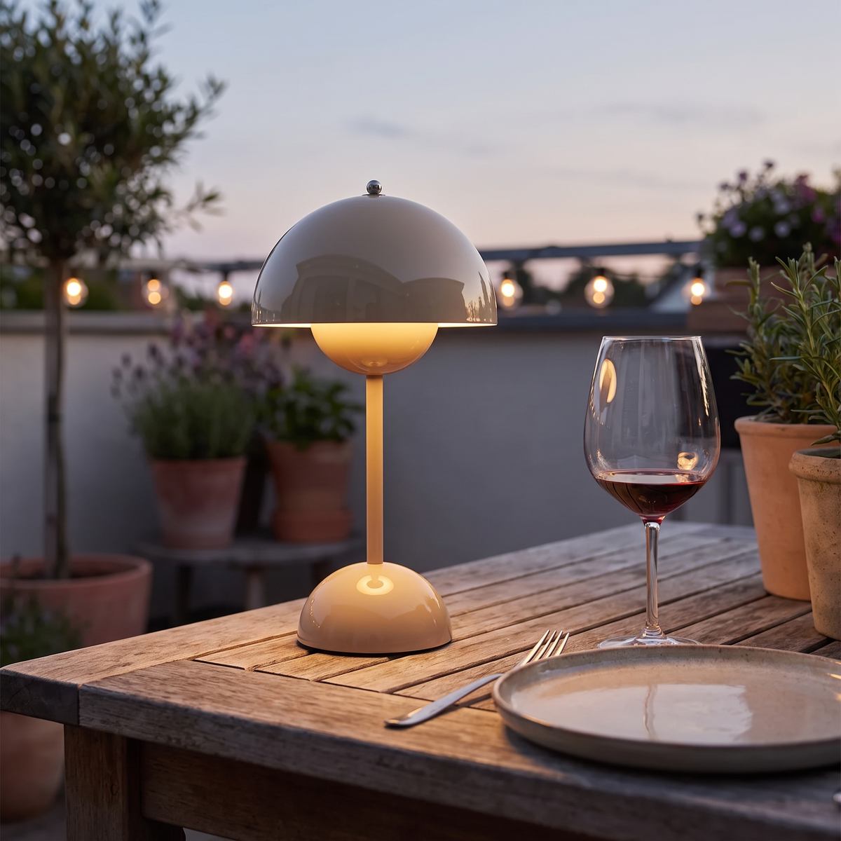 Udendørs bordlampe til terrassen, trådløs, genopladelig, dæmpbar, LED, varm hvid, 30 cm, til sidebord og altan
