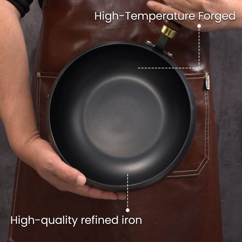 Wok i støbejern med låg, sort, ovnfast, 24 cm