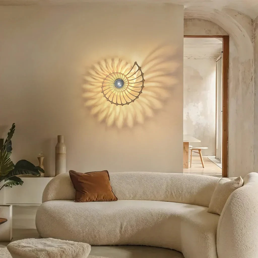 Rund væglampe 50 cm, guld, håndlavet keramik, LED, trykknap, 150 cm ledning