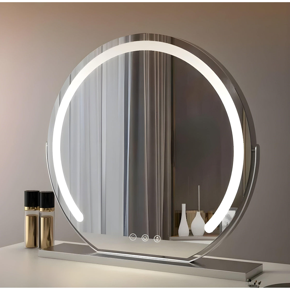 Rundt LED-makeupspejl med dæmpbart lys, 40-50-60 cm