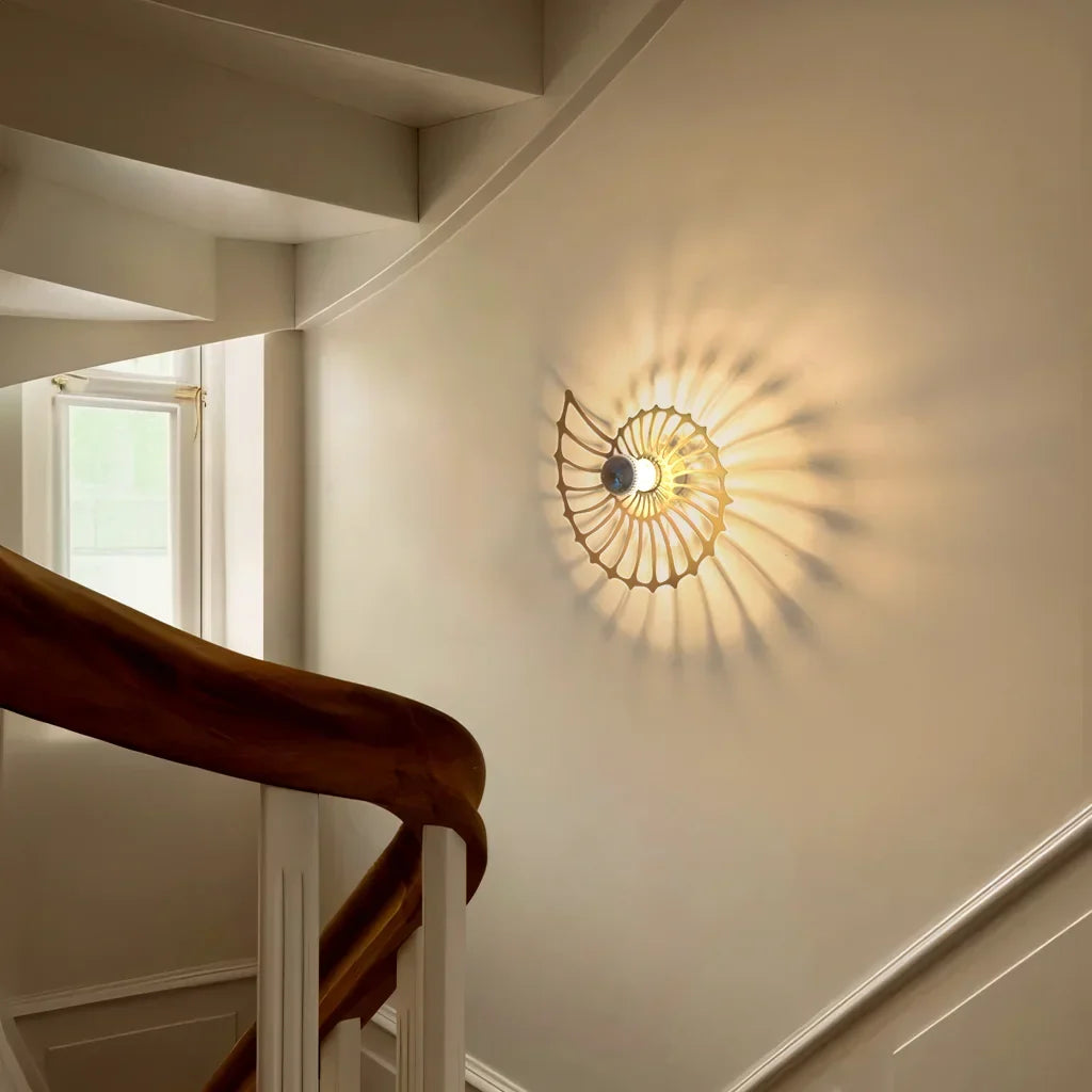 Rund væglampe 50 cm, guld, håndlavet keramik, LED, trykknap, 150 cm ledning